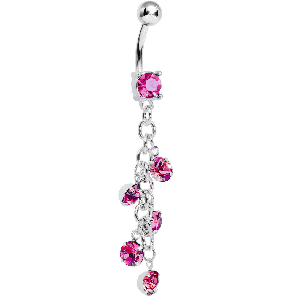 Pink Gem Dropping Chain Dangle Belly Ring