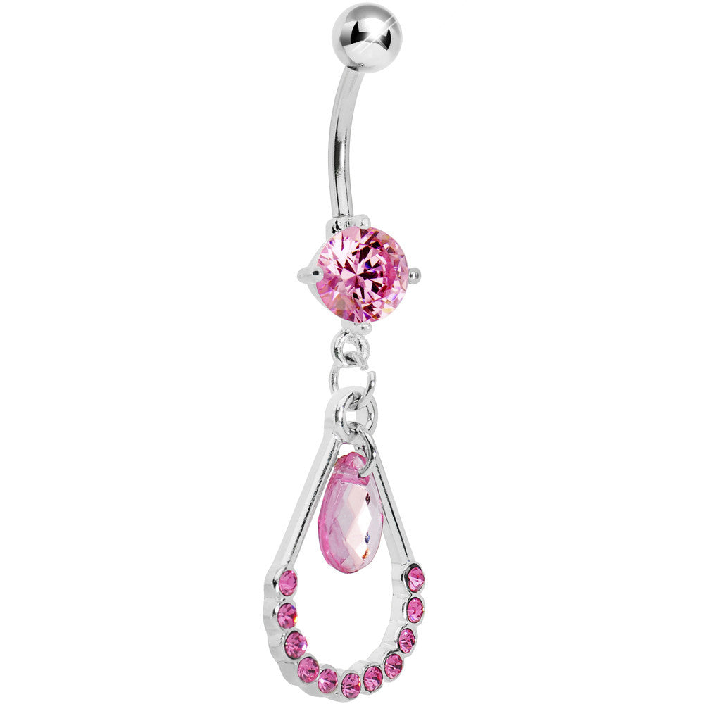 Pink Gem Teardrop Double Drop Belly Ring