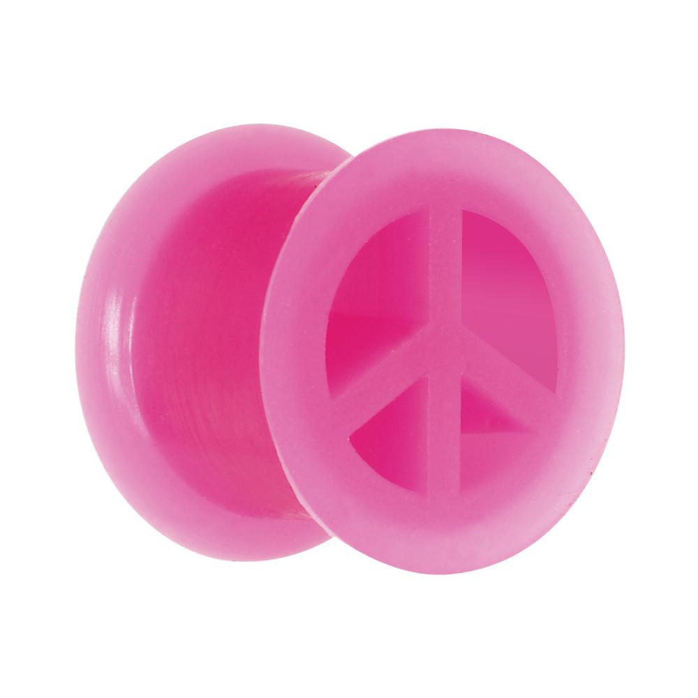 Neon Pink Silicone Peace Sign Tunnel 0 Gauge to 14mm