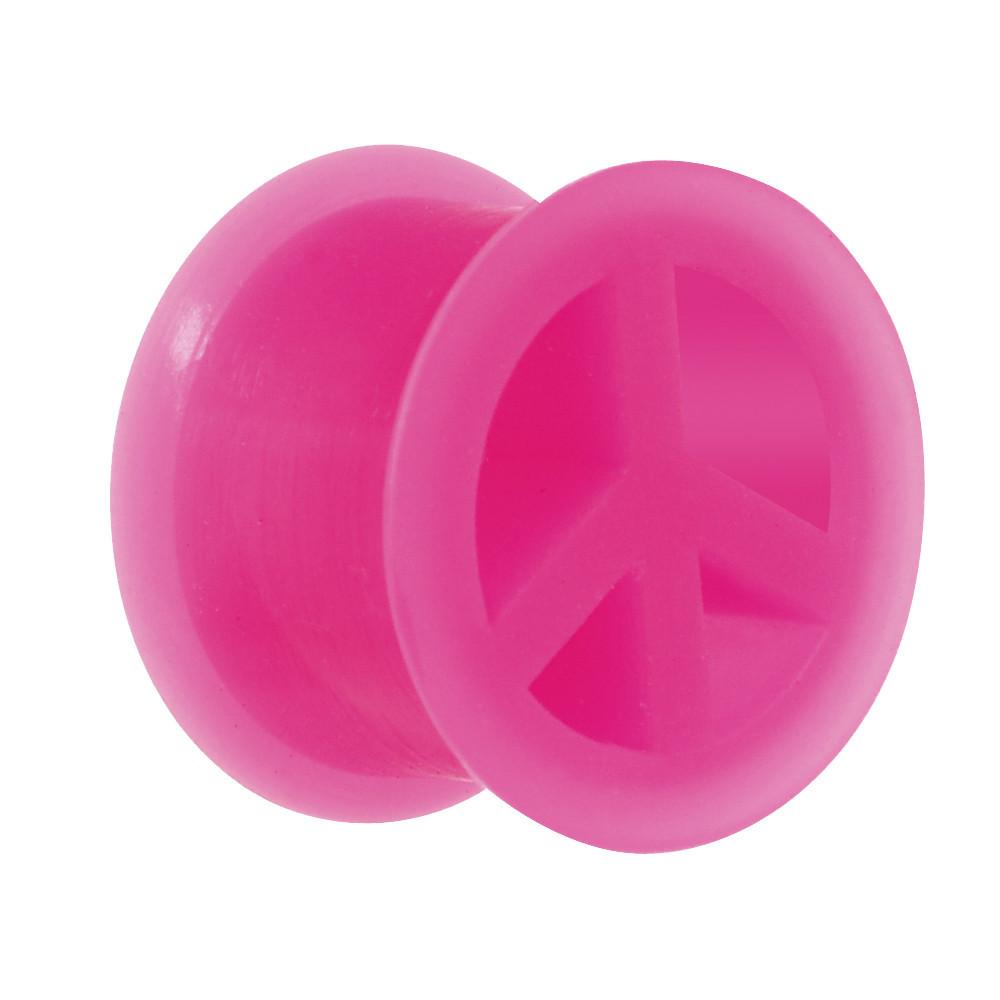 Neon Pink Silicone Peace Sign Tunnel 0 Gauge to 14mm