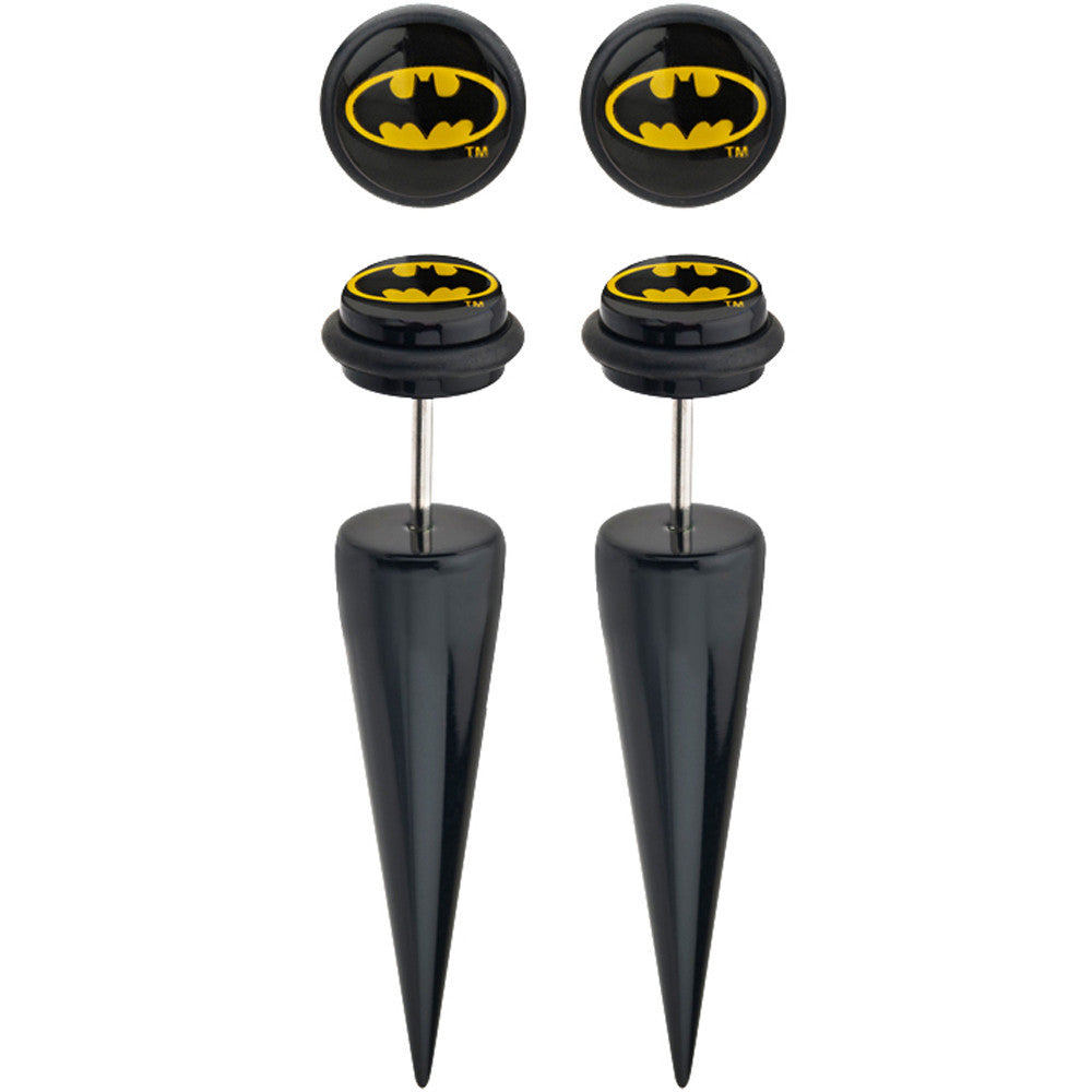 Black Acrylic Batman Logo Fake Tapers Ear Plug Set