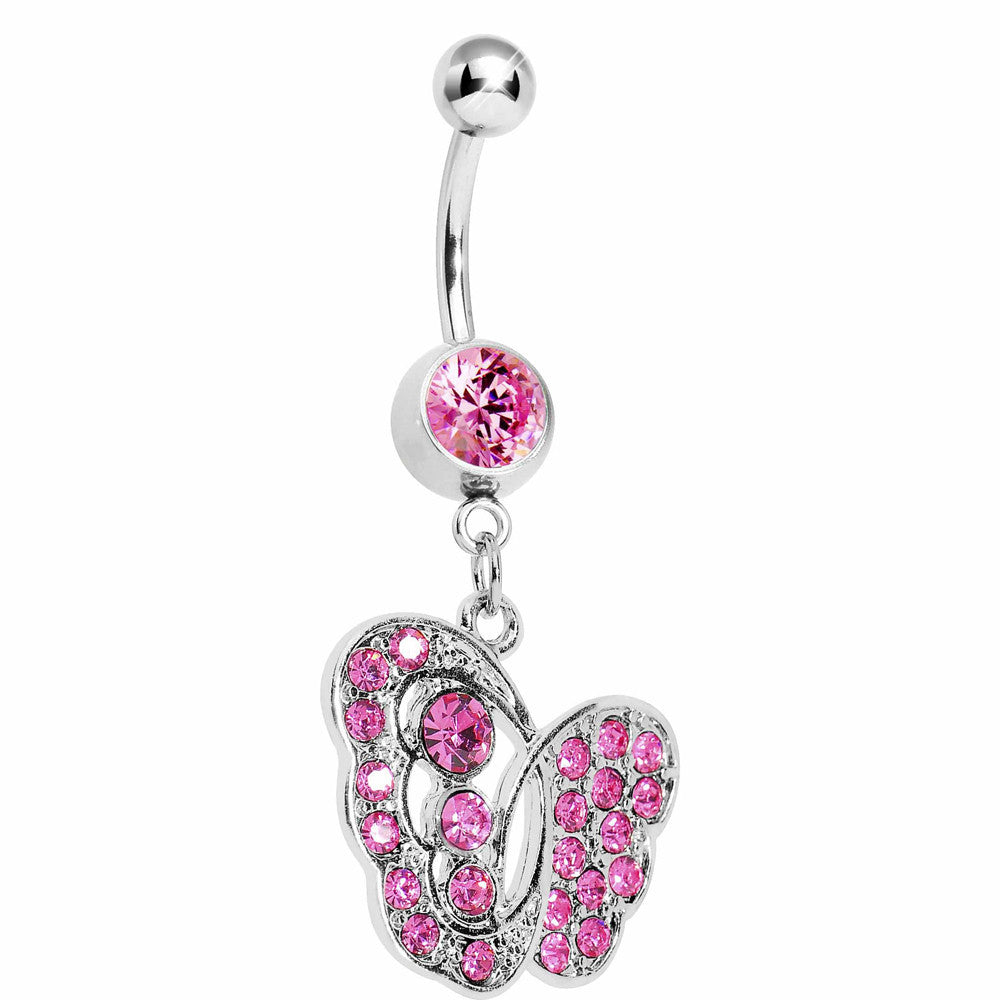 Abstract Pink Butterfly Belly Ring