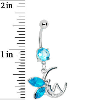 Aqua Fairy on a Crescent Moon Belly Ring