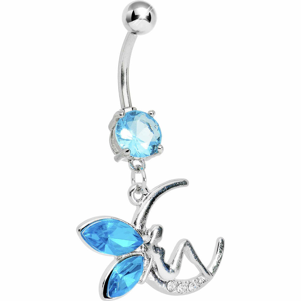 Aqua Fairy on a Crescent Moon Belly Ring