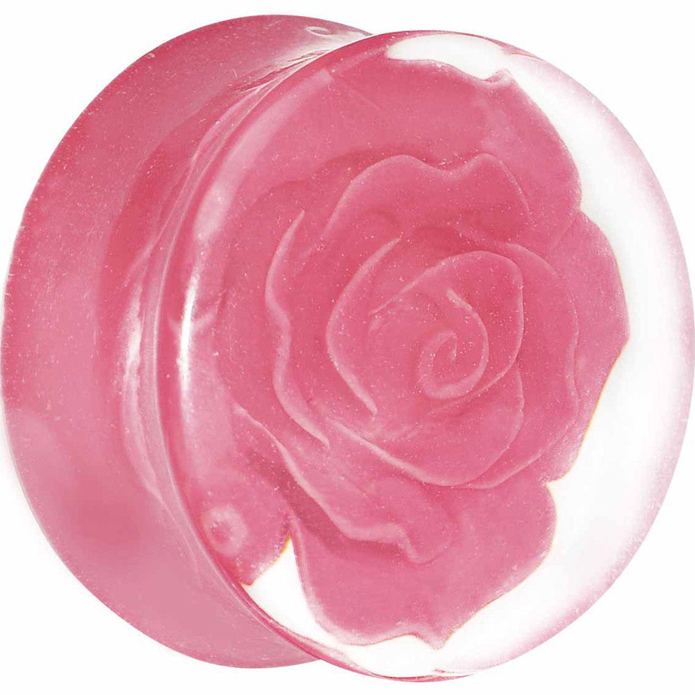 7/8 Clear Acrylic Pink Floating Rose Flower Saddle Plug