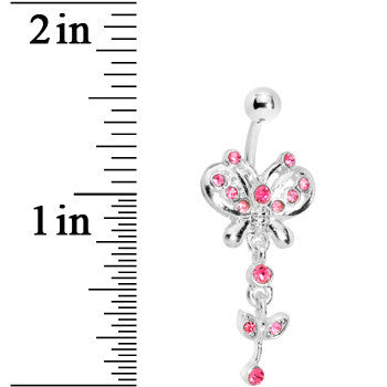 Pink Gem Butterfly Flower Drop Belly Ring