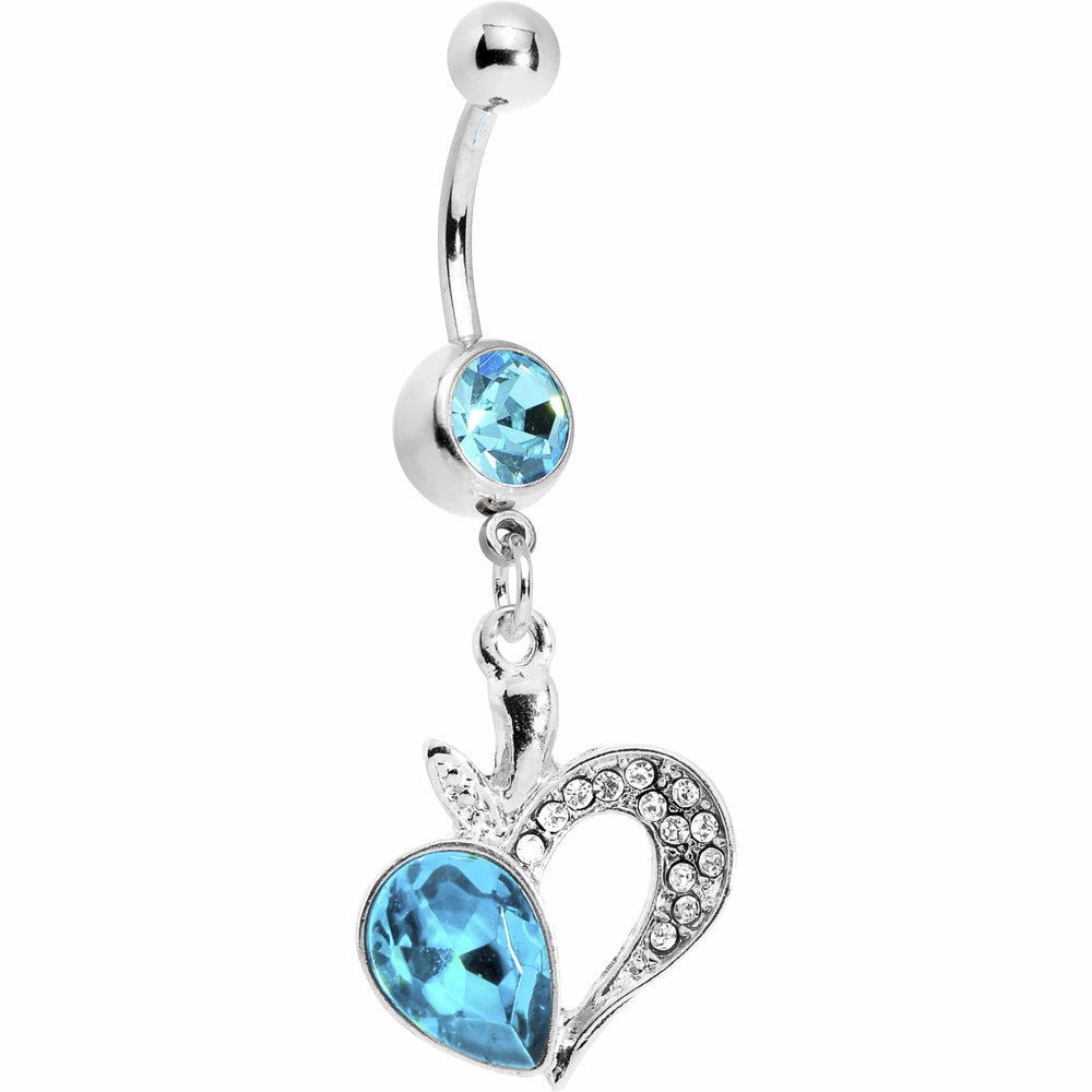 Aqua Gem Half Hearted Heart Belly Ring