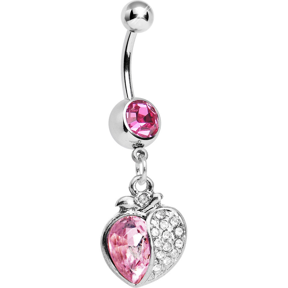 Pink Gem Apple Paved Heart Belly Ring