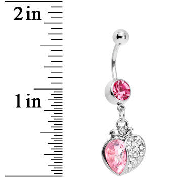 Pink Gem Apple Paved Heart Belly Ring