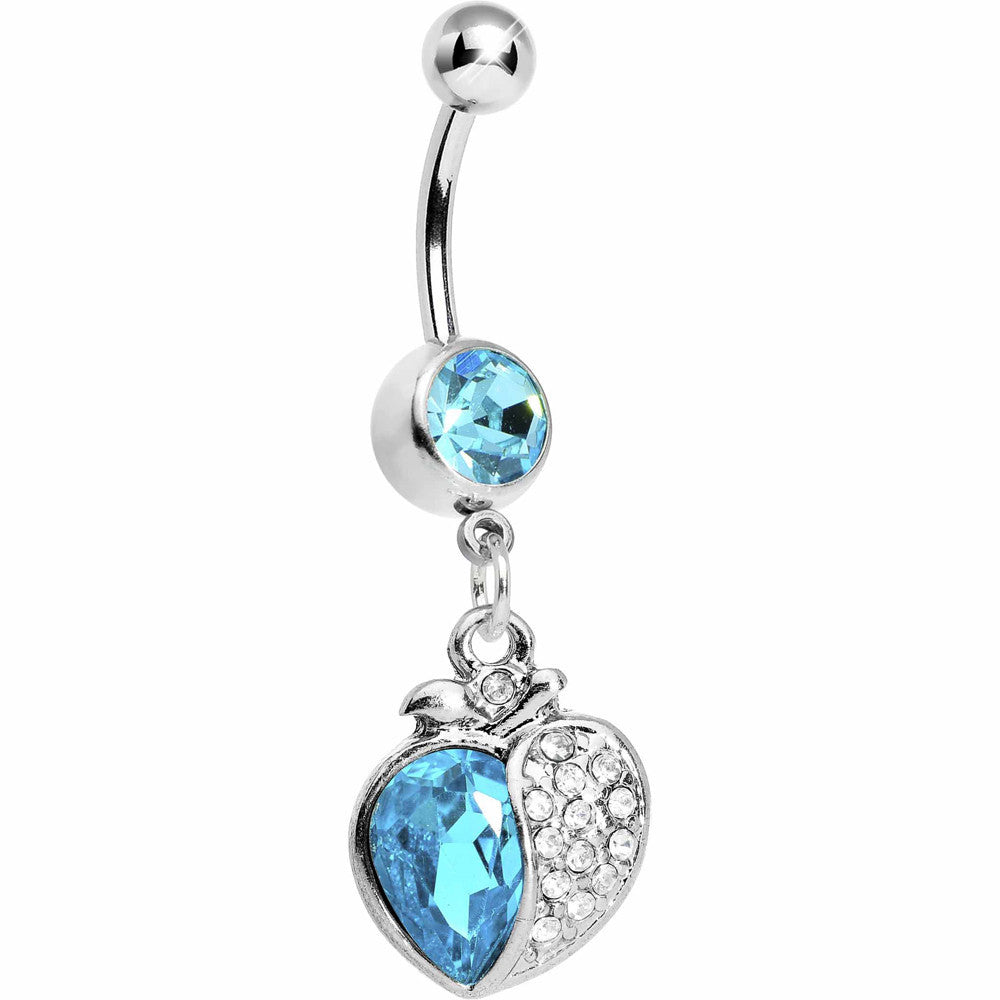 Aqua Gem Apple Paved Heart Belly Ring