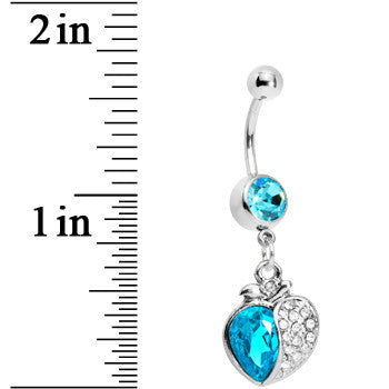 Aqua Gem Apple Paved Heart Belly Ring