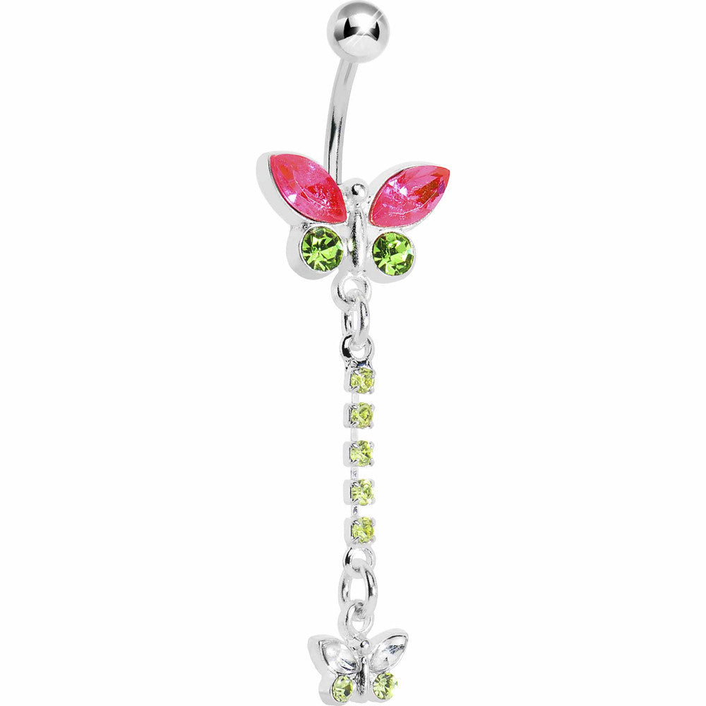 Springtime Meadow Dual Butterfly Dangle Belly Ring