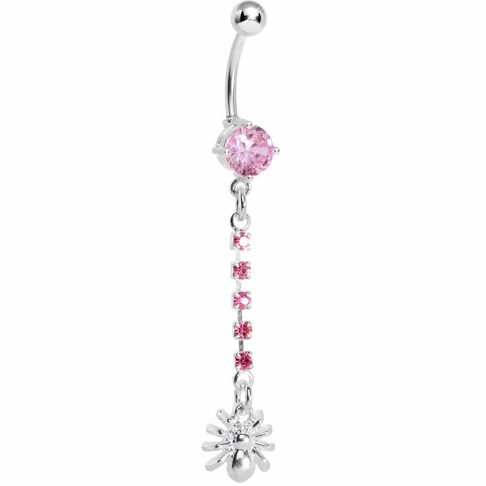 Pink Gem Spider Dangle Belly Ring