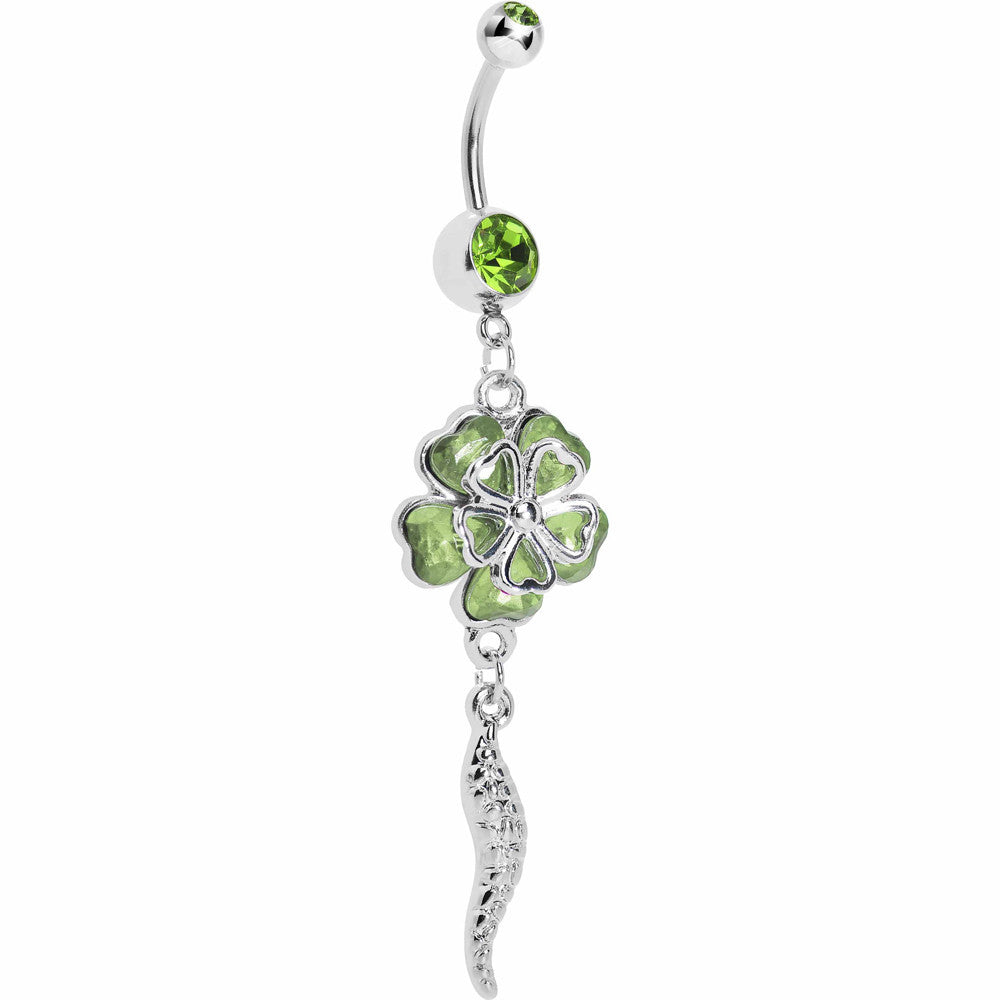 Green Morning Glory Flower Dangle Belly Ring