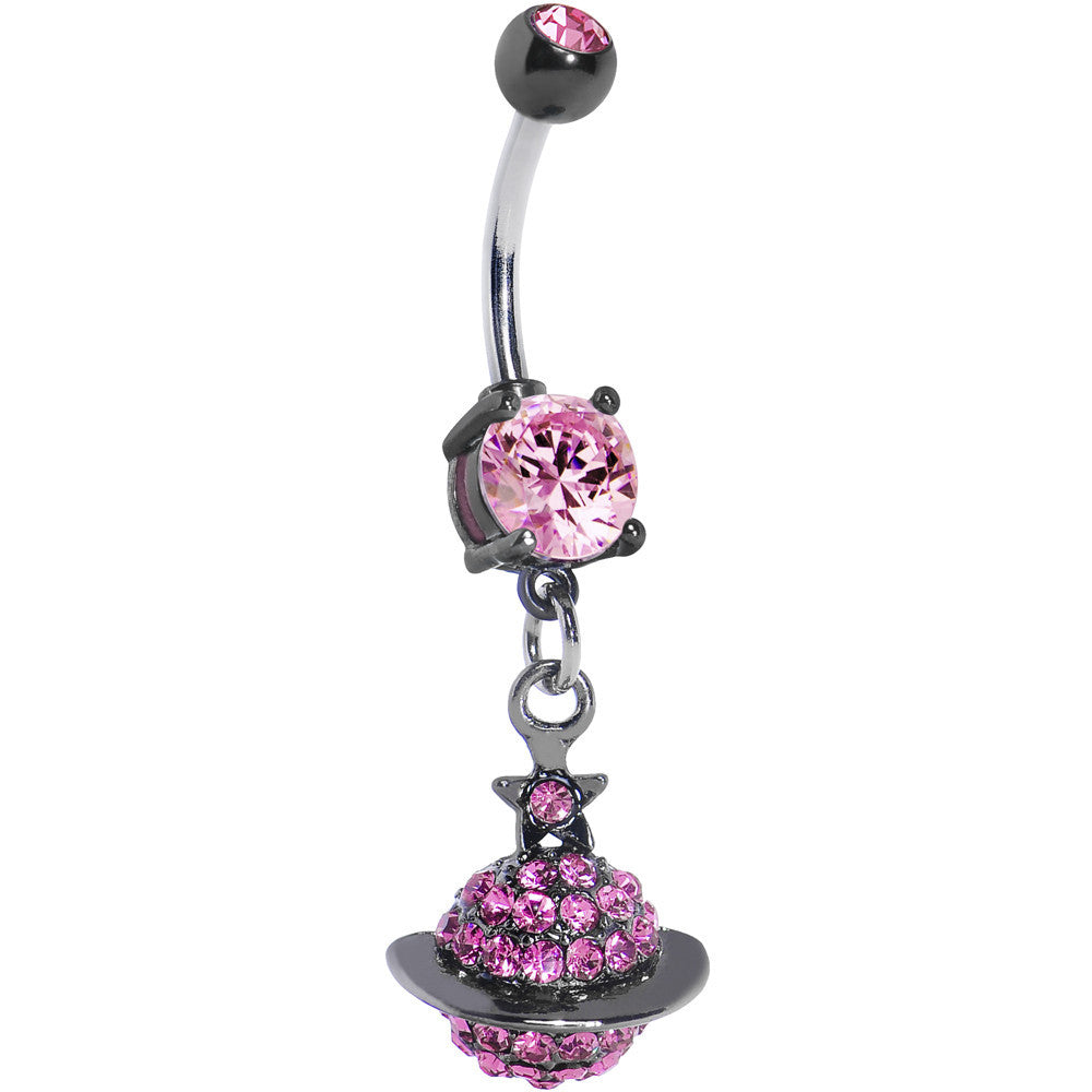 Pink Gem Saturn Planet Dangle Belly Ring