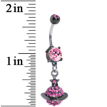 Pink Gem Saturn Planet Dangle Belly Ring