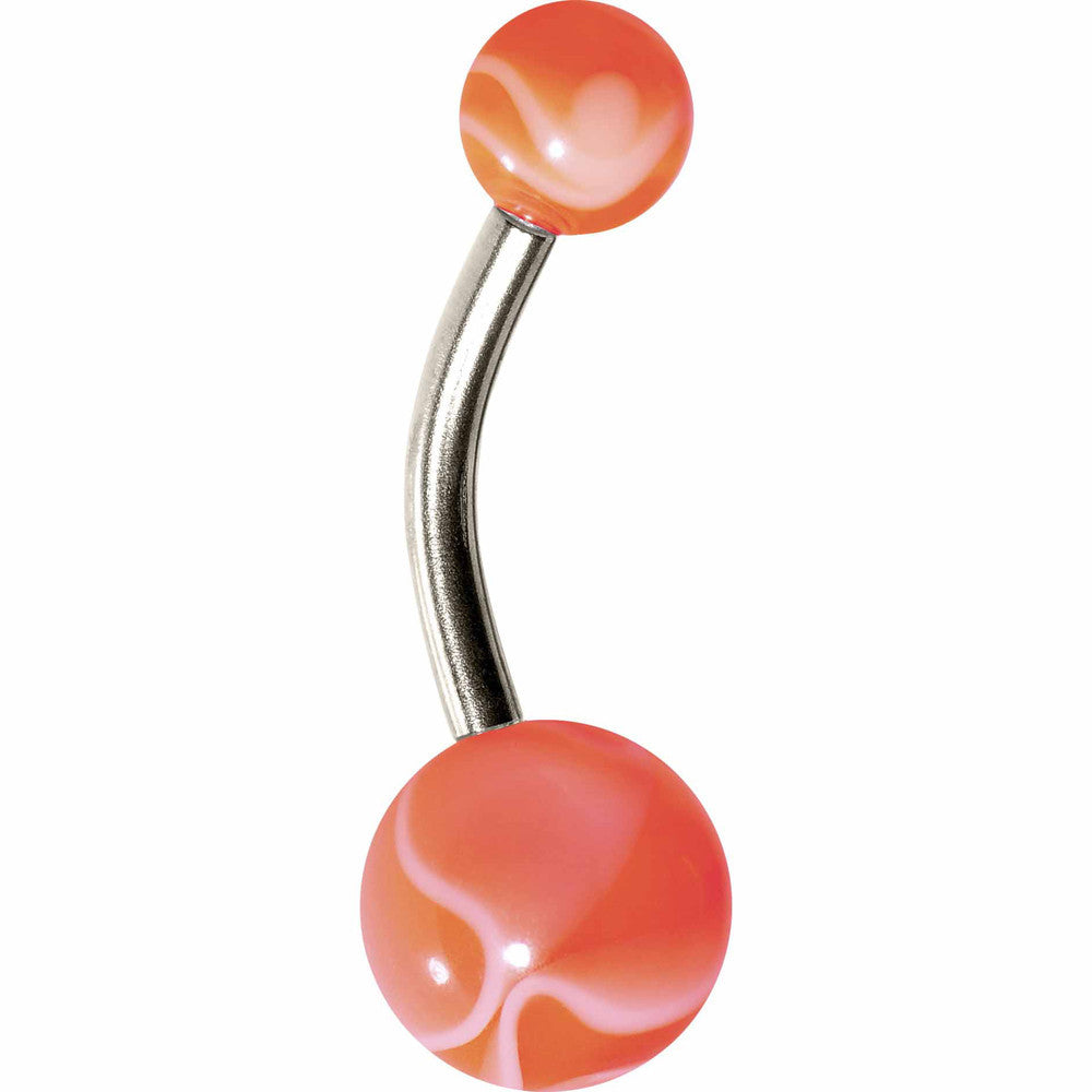 Grade 23 Solid Titanium Orange White Acrylic Swirl Belly Ring