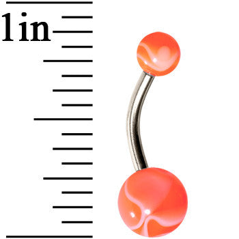 Grade 23 Solid Titanium Orange White Acrylic Swirl Belly Ring