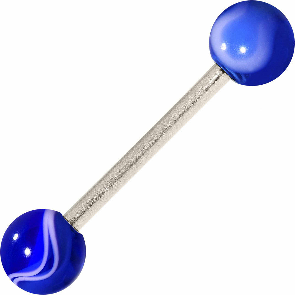 Grade 23 Solid Titanium Royal Blue Marble Acrylic Barbell Tongue Ring