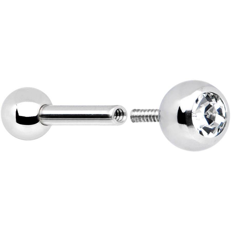 16 Gauge 1/4 Stainless Steel Internally Threaded CZ Barbell