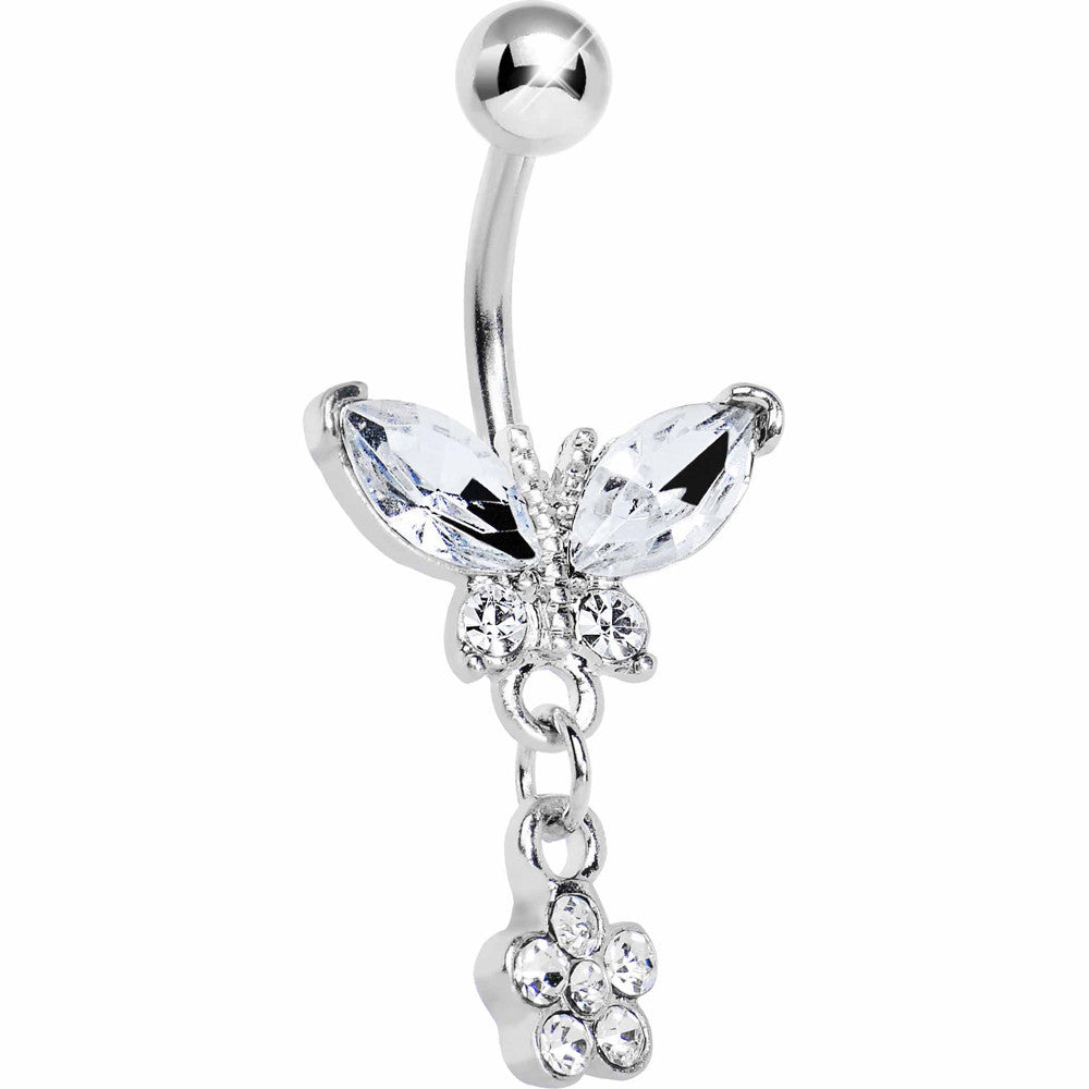 Crystalline Gem Butterfly Daisy Flower Belly Ring