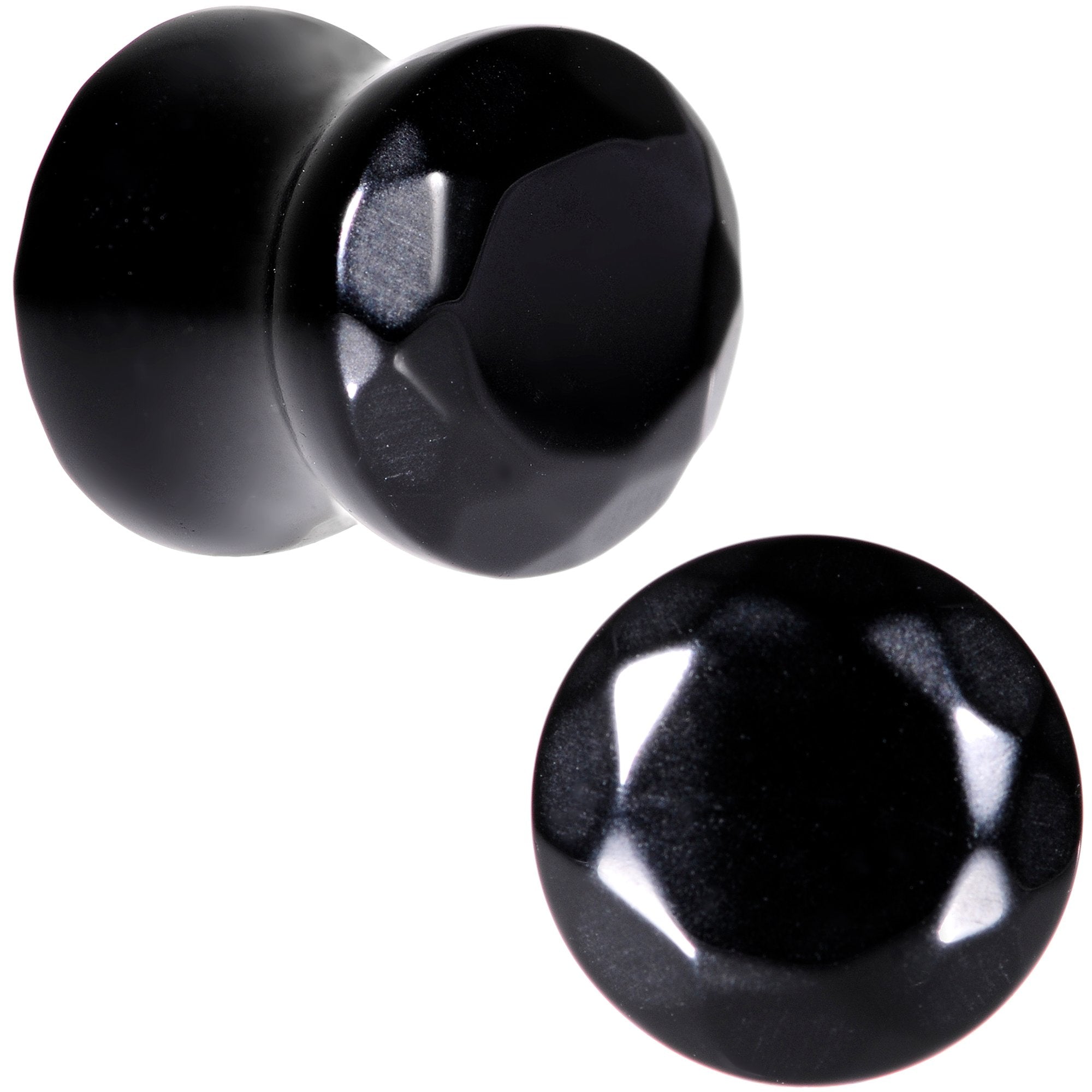 00 Gauge Black Agate Semi Precious Stone Saddle Plug Set