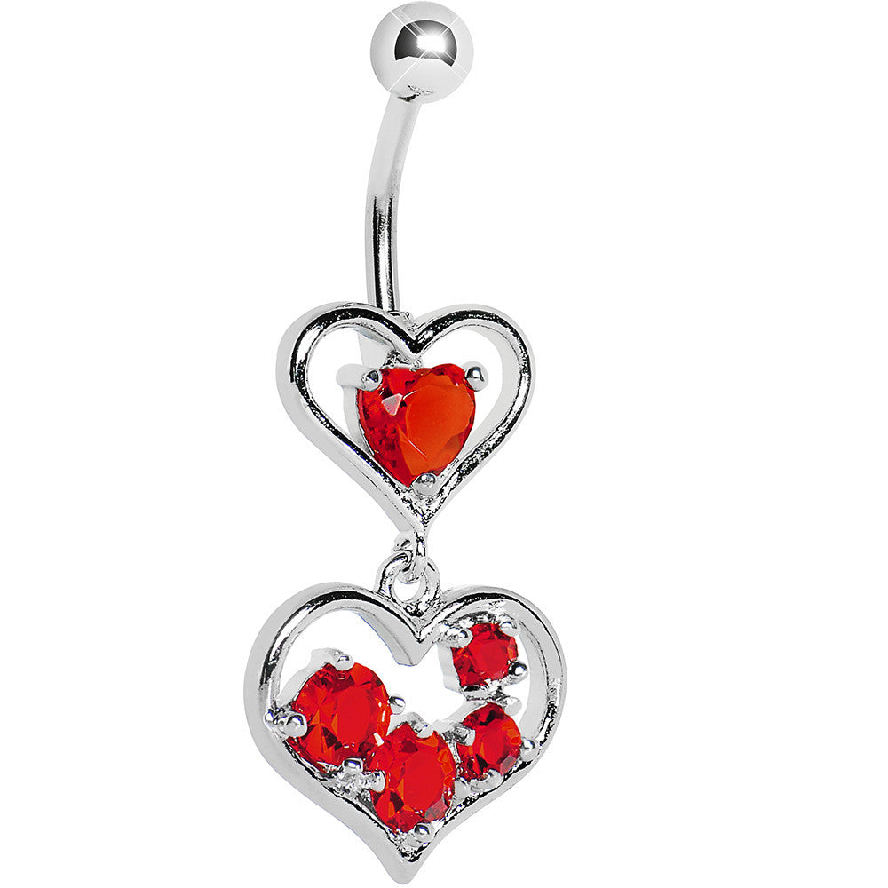 Red Gem Two Hearts Full Belly Ring