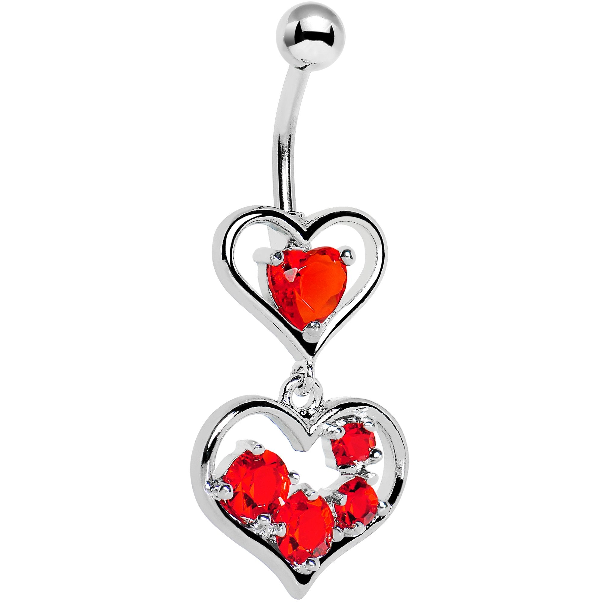 Red Gem Two Hearts Full Belly Ring