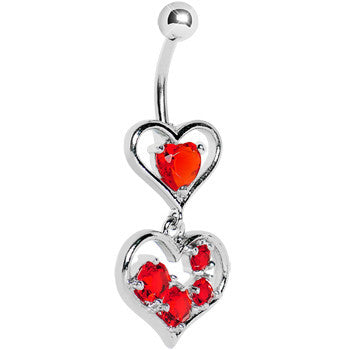 Red Gem Two Hearts Full Belly Ring