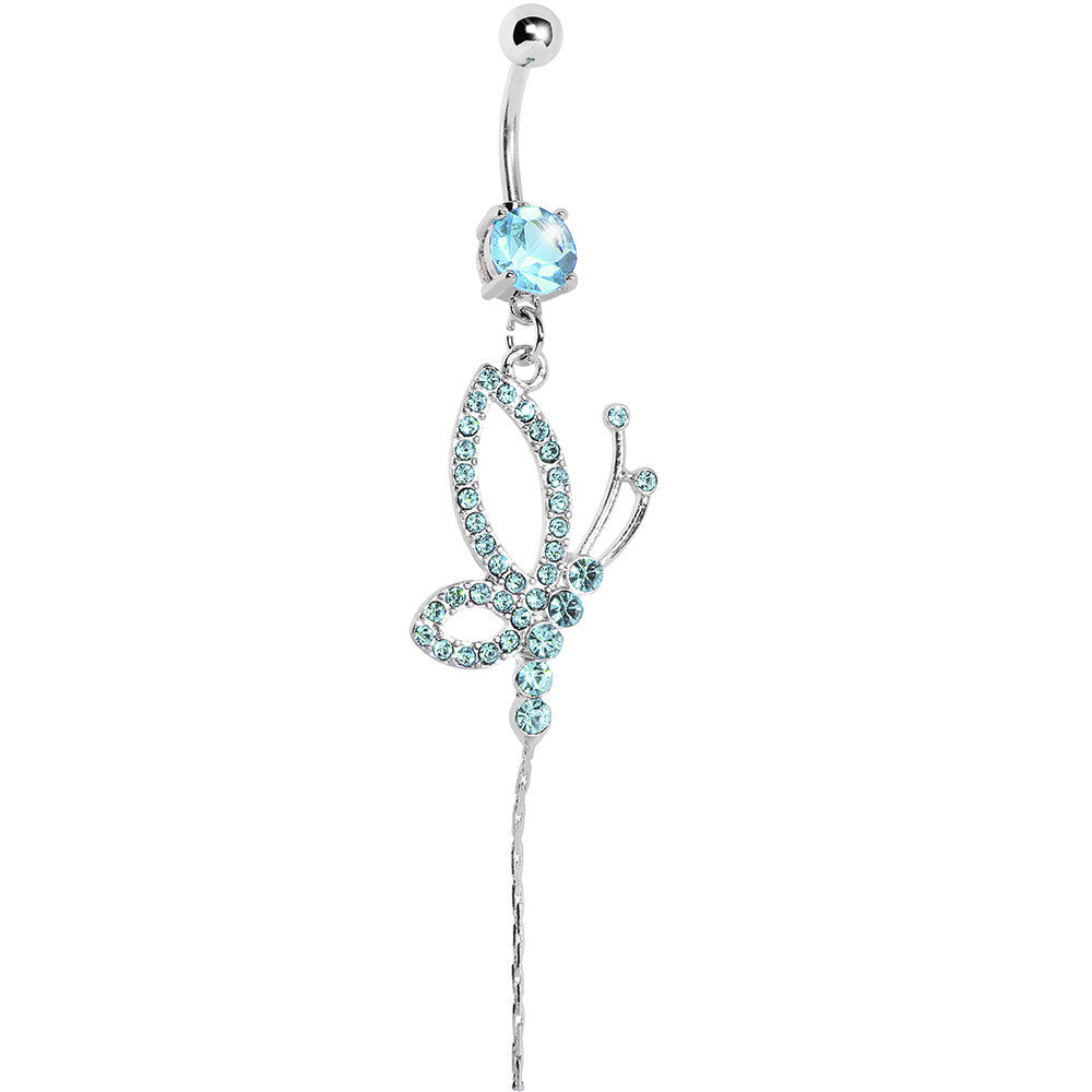 Aqua Gem Side Flight Butterfly Drop Belly Ring