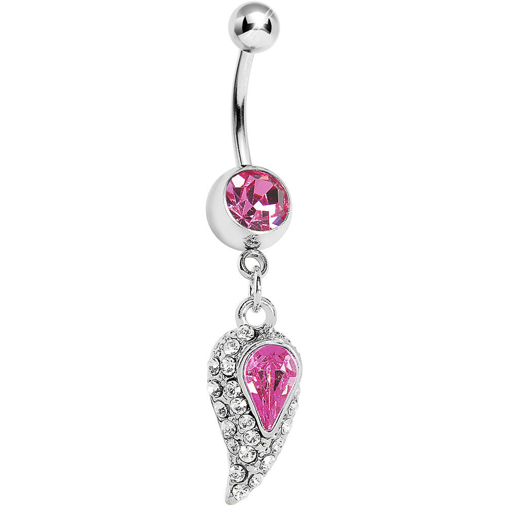 Pink Gem Inverted Encrusted Teardrop Belly Ring