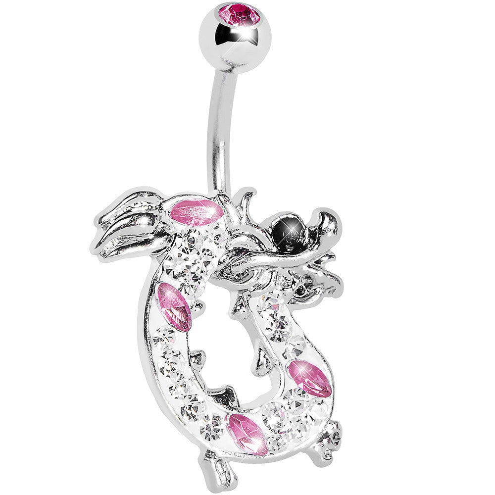 Pink Gem Lucky Chinese Dragon Belly Ring