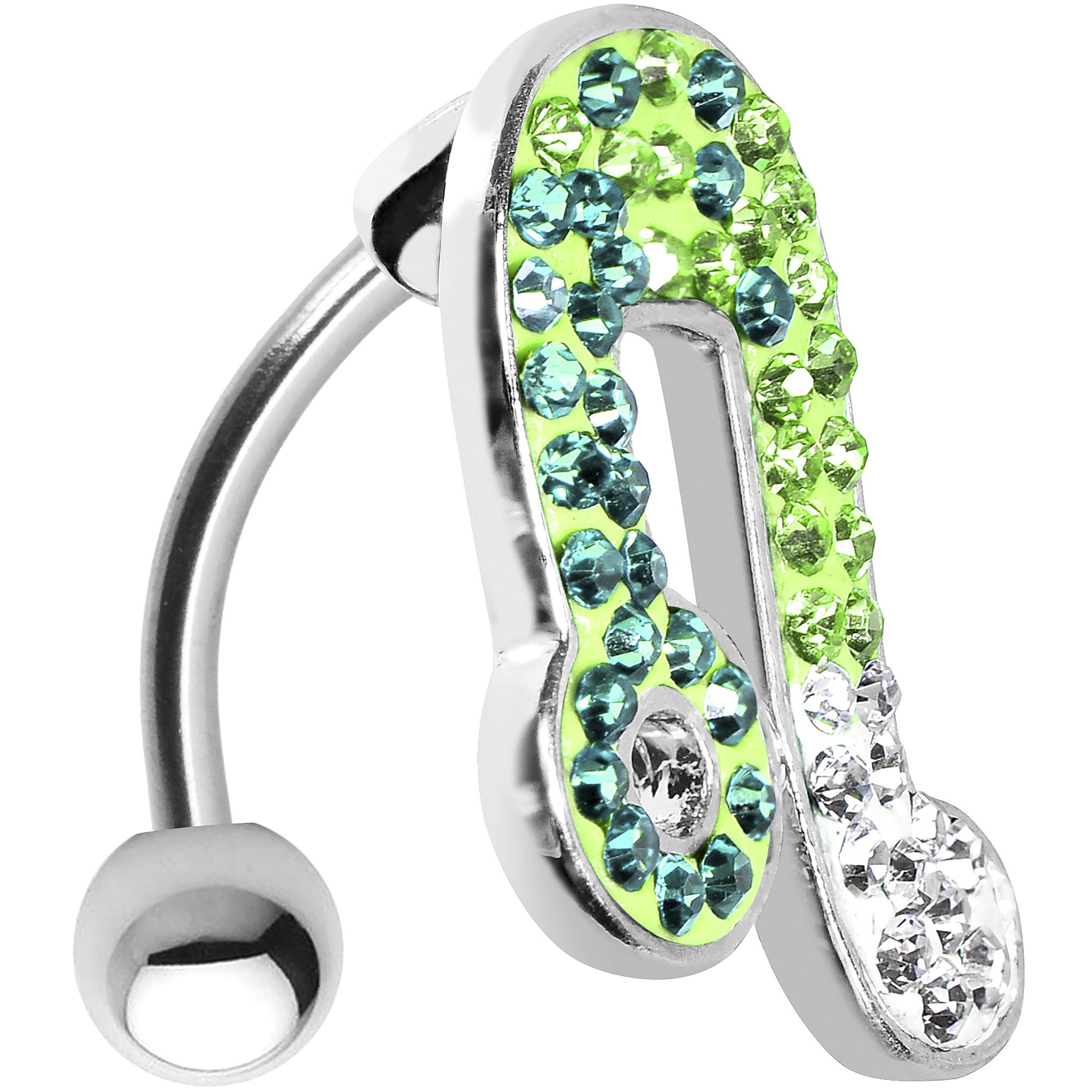 Top Mount Aqua Green Crystal Ice Music Note Belly Ring