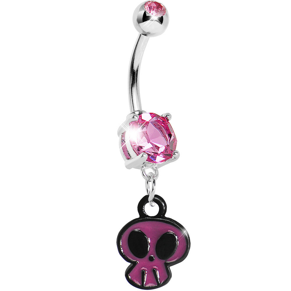 Pink Gem Goofy Skull Dangle Belly Ring