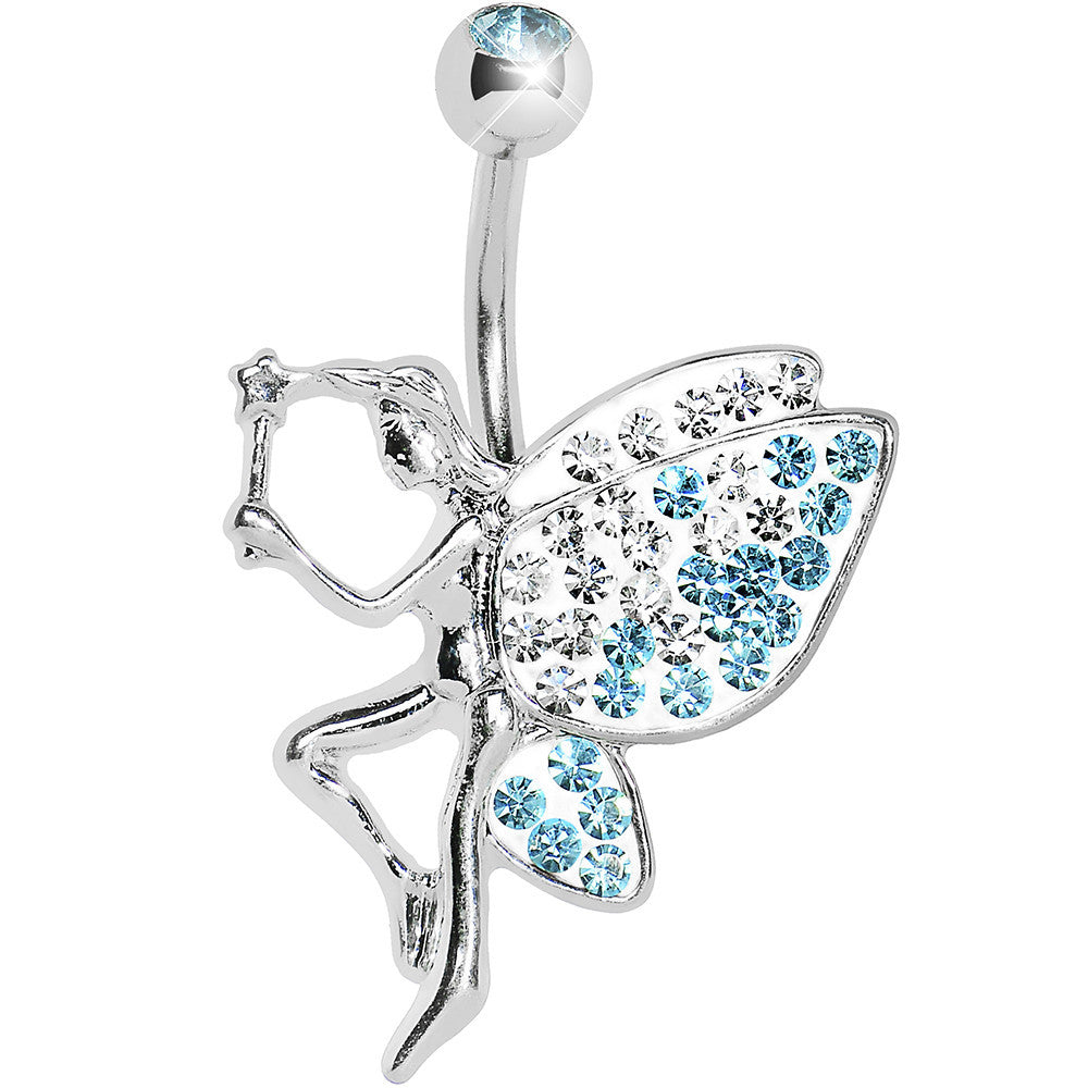 Aqua Gem Sparkle Wing Wish Fairy Belly Ring