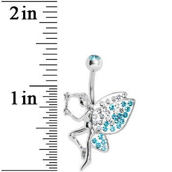 Aqua Gem Sparkle Wing Wish Fairy Belly Ring