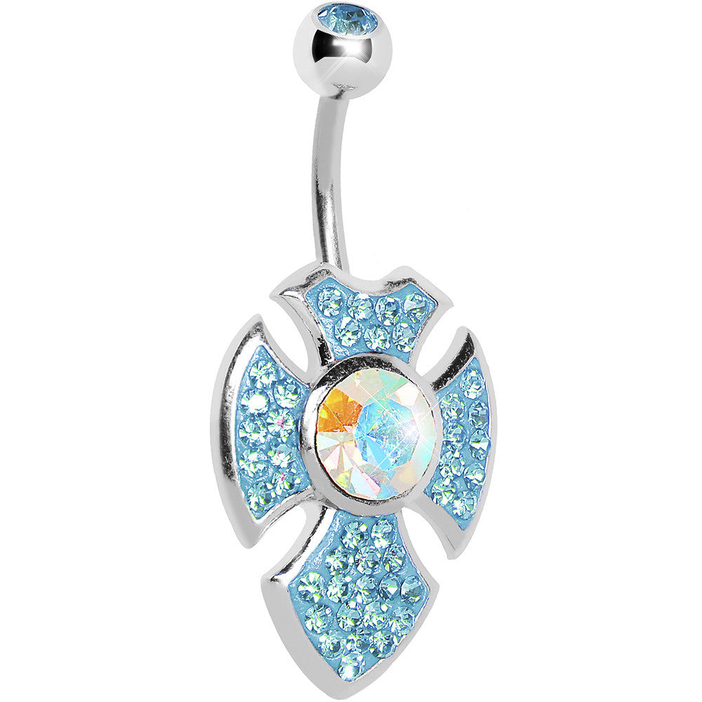 Aqua Gem Aurora Center Latin Cross Belly Ring