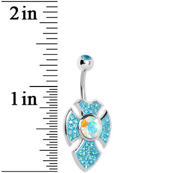 Aqua Gem Aurora Center Latin Cross Belly Ring