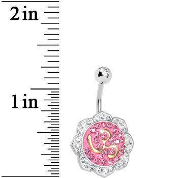 Crystalline Gem Pink Lotus Flower Ohm Belly Ring