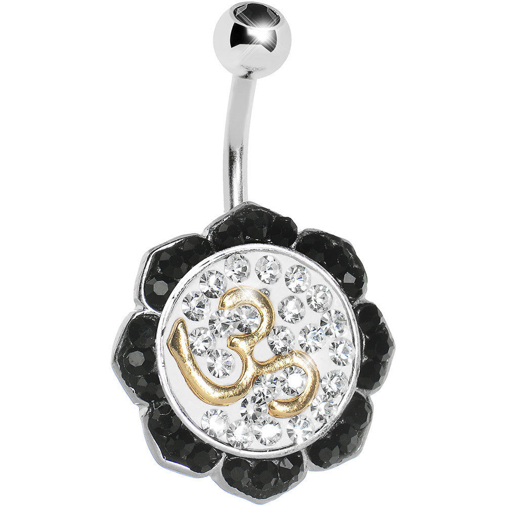 Black Gem Crystalline Lotus Flower Ohm Belly Ring