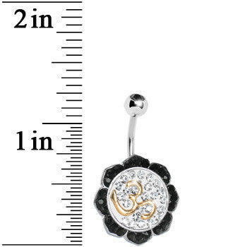 Black Gem Crystalline Lotus Flower Ohm Belly Ring