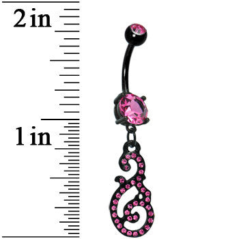 Pink Gem Black Paved Damask Floral Swirl Belly Ring