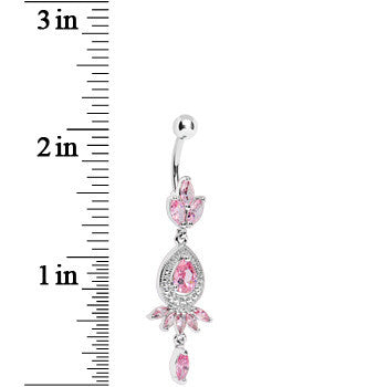 Pink Gem Exotic Floral Teardrop Dangle Belly Ring