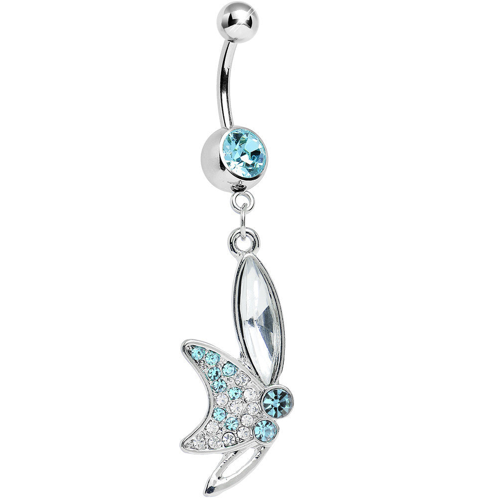 Aqua Gem Sideways Butterfly Dangle Belly Ring