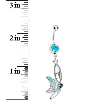 Aqua Gem Sideways Butterfly Dangle Belly Ring