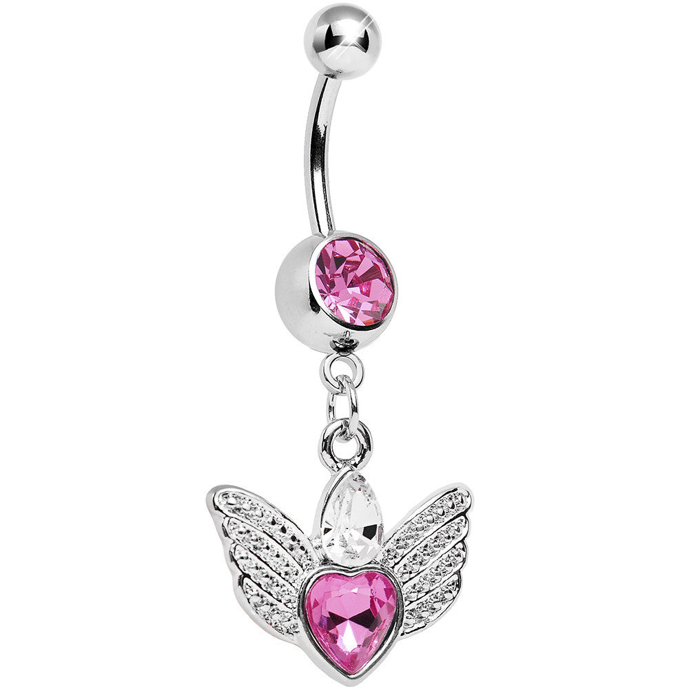 Pink Gem Teardrop Heart Flight Belly Ring