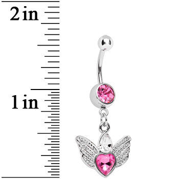 Pink Gem Teardrop Heart Flight Belly Ring