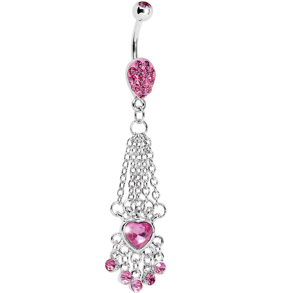 Pink Gem Queen Heart Chain Dangle Belly Ring