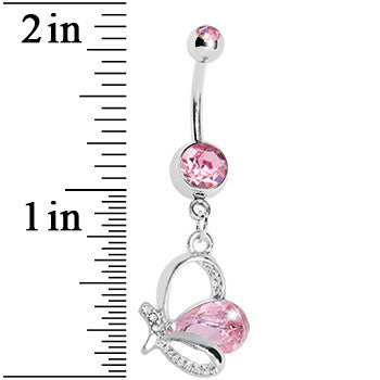 Pink Gem Petal Wing Butterfly Belly Ring