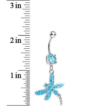 Aqua Gem Paved Dragonfly Dangle Belly Ring